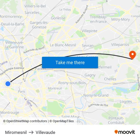 Miromesnil to Villevaude map