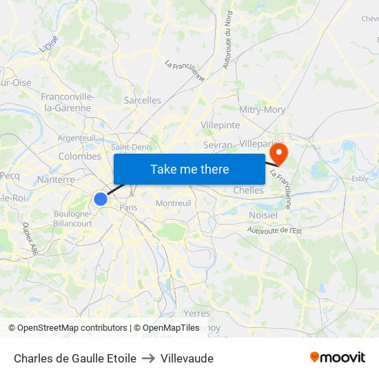 Charles de Gaulle Etoile to Villevaude map