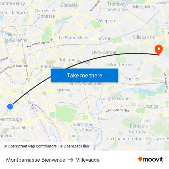 Montparnasse-Bienvenue to Villevaude map