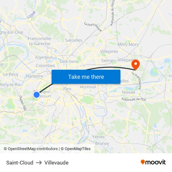 Saint-Cloud to Villevaude map