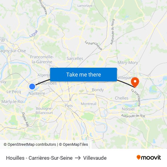 Houilles - Carrières-Sur-Seine to Villevaude map