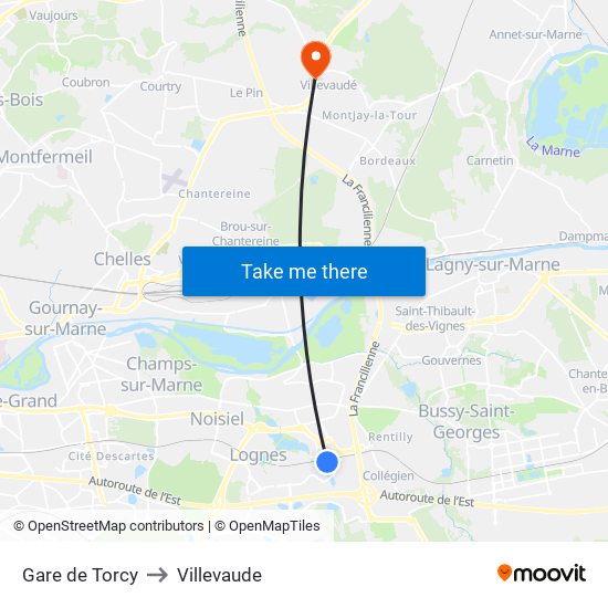 Gare de Torcy to Villevaude map