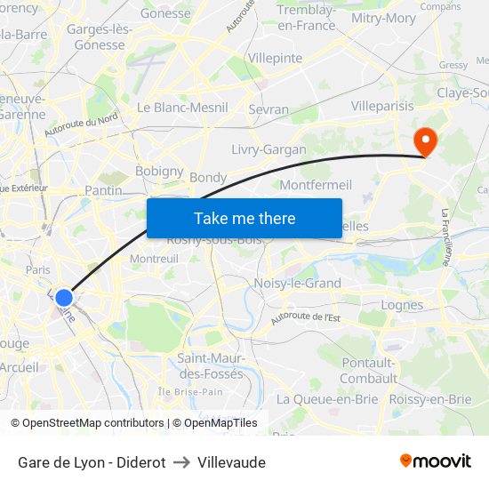 Gare de Lyon - Diderot to Villevaude map
