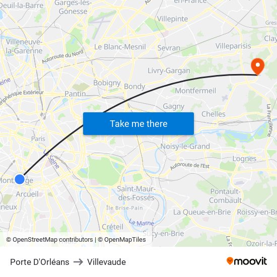 Porte D'Orléans to Villevaude map