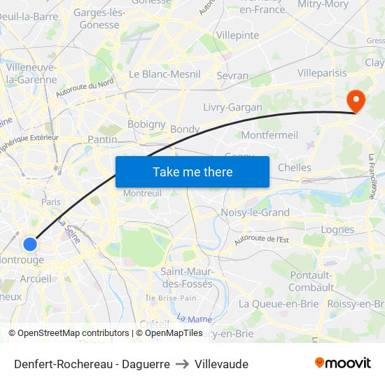 Denfert-Rochereau - Daguerre to Villevaude map