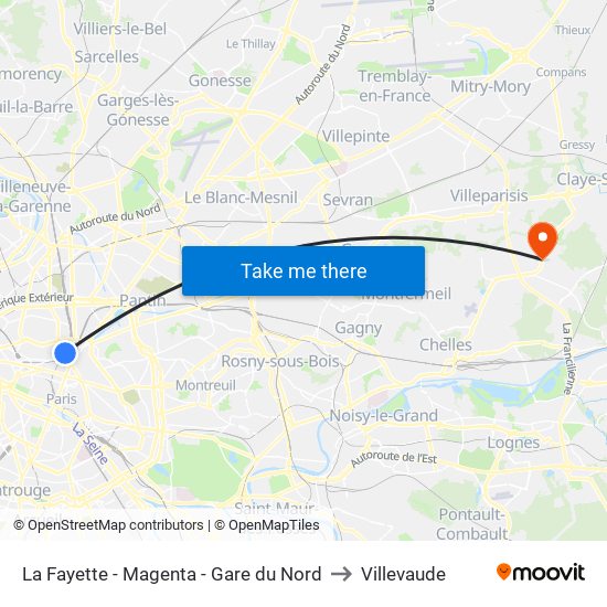 La Fayette - Magenta - Gare du Nord to Villevaude map