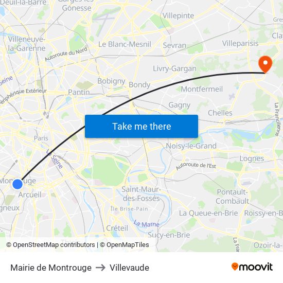 Mairie de Montrouge to Villevaude map