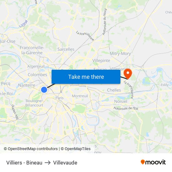 Villiers - Bineau to Villevaude map