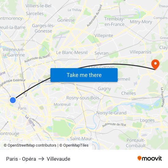 Paris - Opéra to Villevaude map