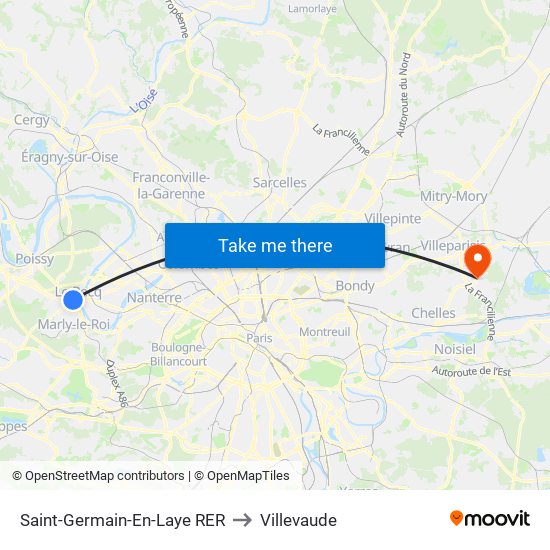Saint-Germain-En-Laye RER to Villevaude map