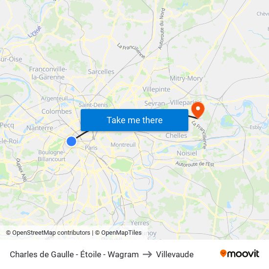 Charles de Gaulle - Étoile - Wagram to Villevaude map