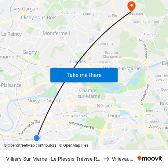 Villiers-Sur-Marne - Le Plessis-Trévise RER to Villevaude map