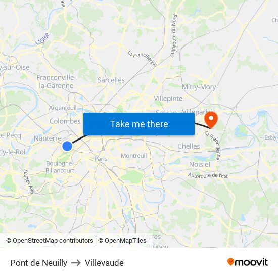 Pont de Neuilly to Villevaude map
