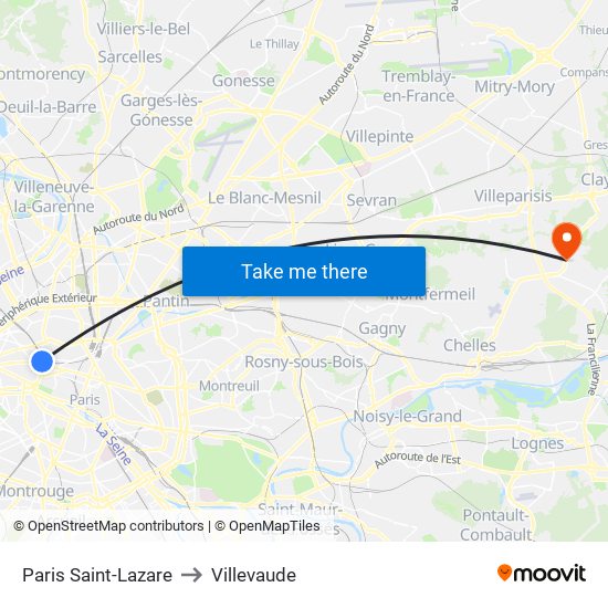 Paris Saint-Lazare to Villevaude map