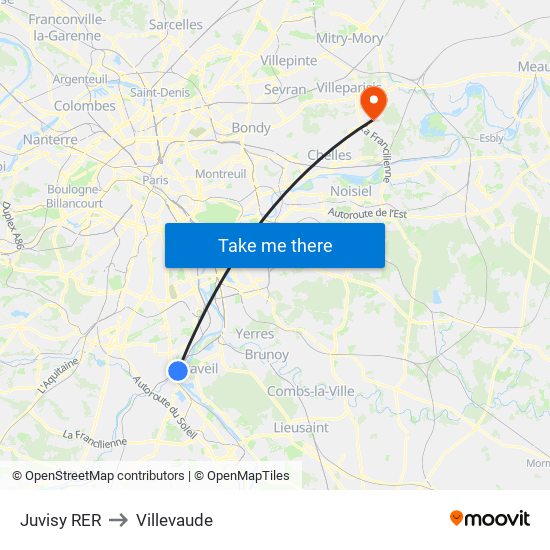 Juvisy RER to Villevaude map