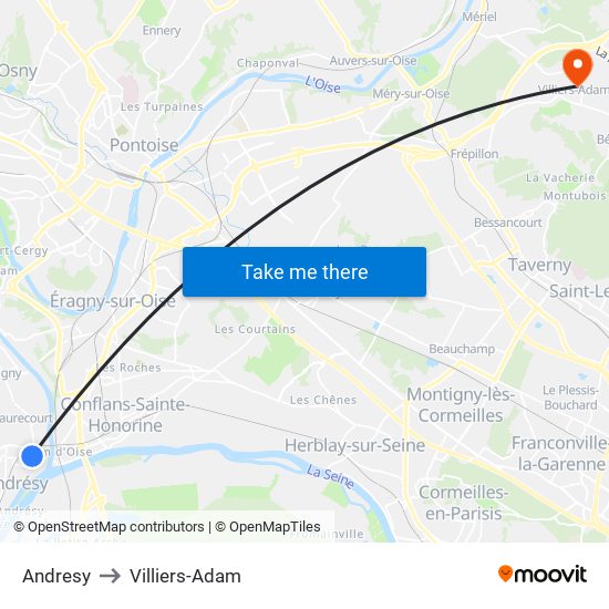 Andresy to Villiers-Adam map