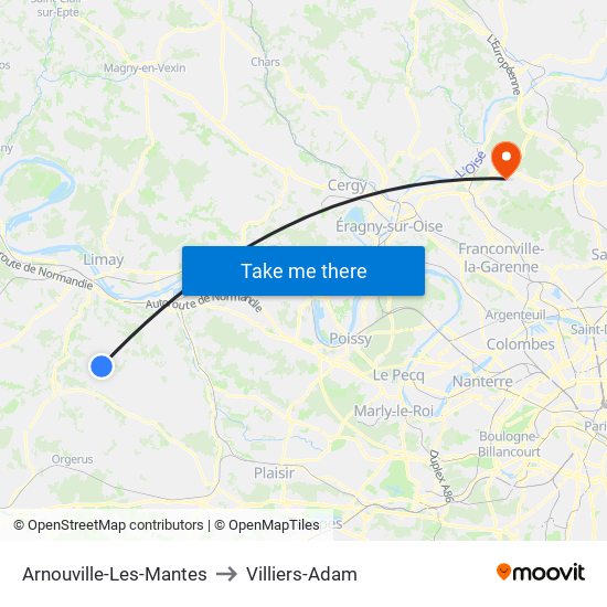 Arnouville-Les-Mantes to Villiers-Adam map