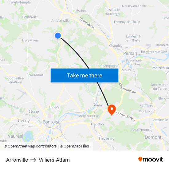 Arronville to Villiers-Adam map