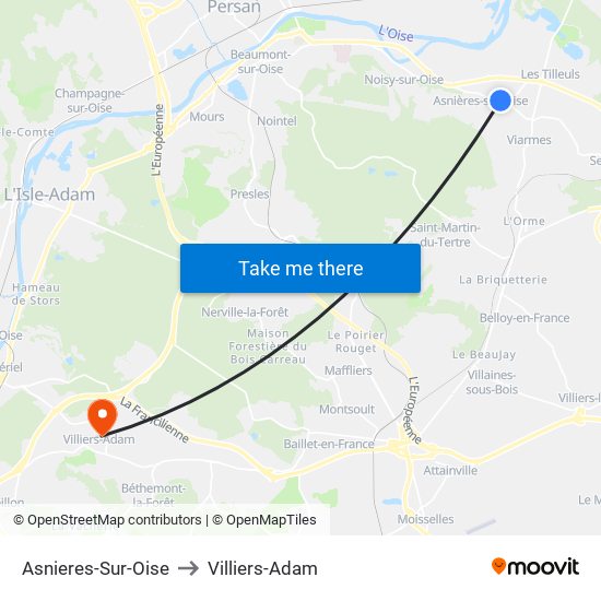 Asnieres-Sur-Oise to Villiers-Adam map