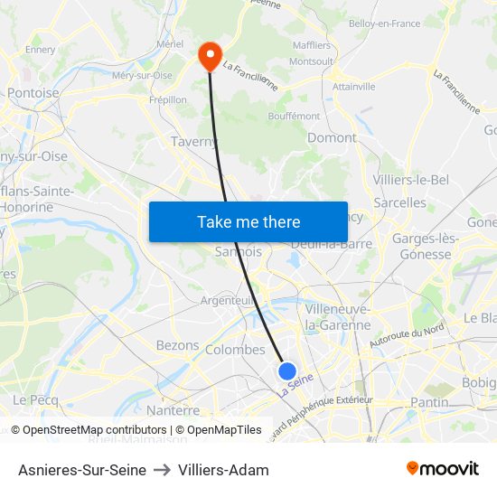 Asnieres-Sur-Seine to Villiers-Adam map