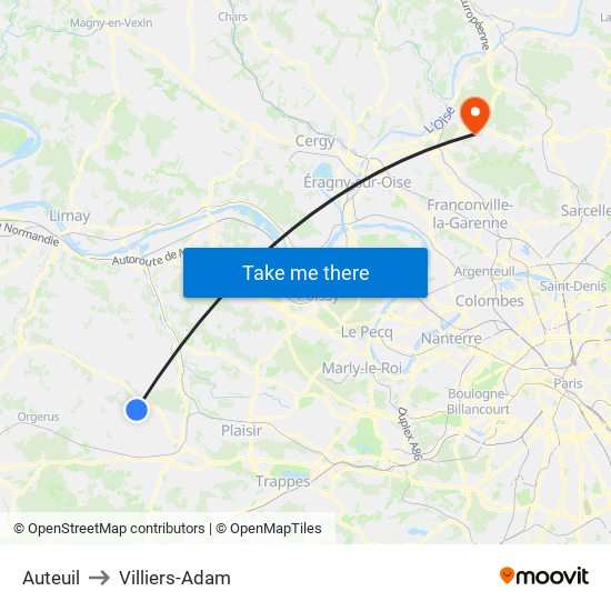 Auteuil to Villiers-Adam map