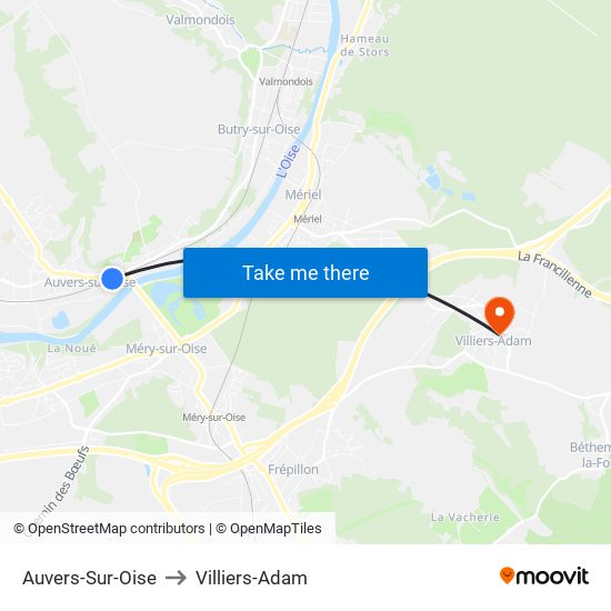 Auvers-Sur-Oise to Villiers-Adam map