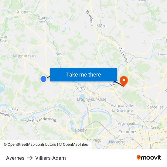 Avernes to Villiers-Adam map