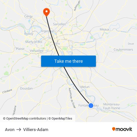 Avon to Villiers-Adam map