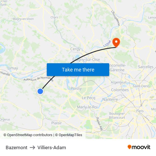 Bazemont to Villiers-Adam map