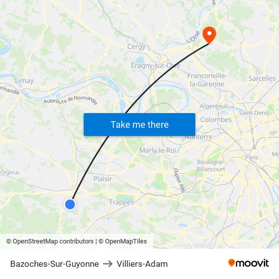 Bazoches-Sur-Guyonne to Villiers-Adam map