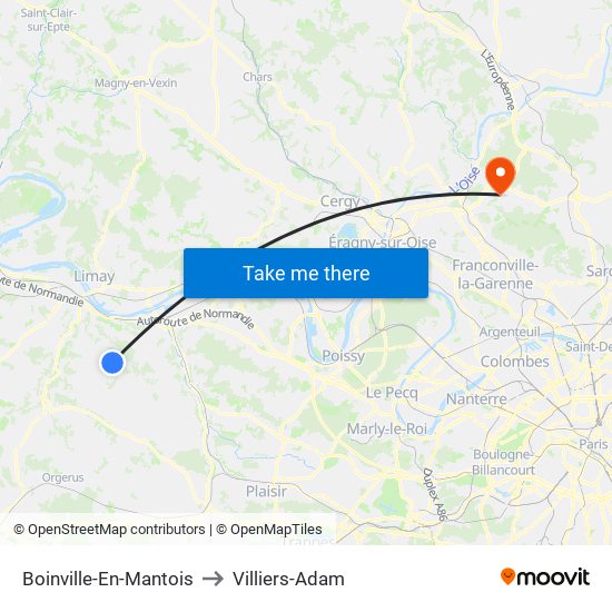 Boinville-En-Mantois to Villiers-Adam map