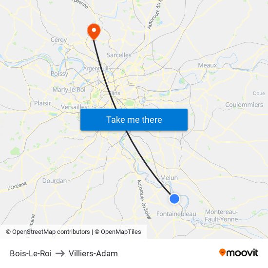 Bois-Le-Roi to Villiers-Adam map