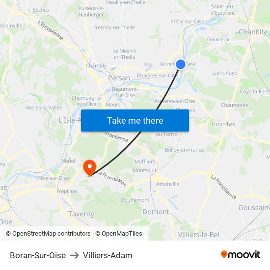 Boran-Sur-Oise to Villiers-Adam map