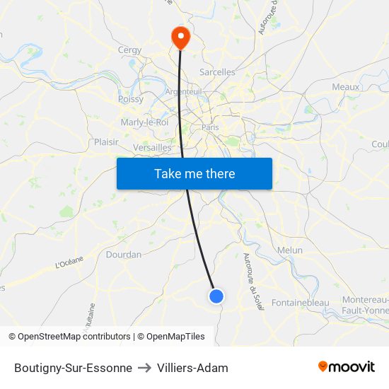 Boutigny-Sur-Essonne to Villiers-Adam map