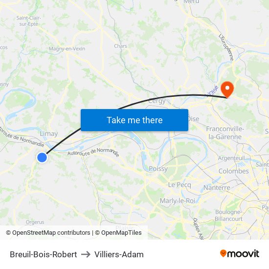 Breuil-Bois-Robert to Villiers-Adam map