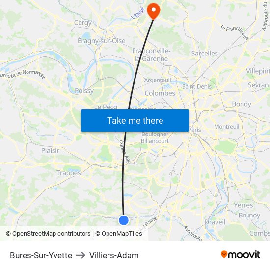 Bures-Sur-Yvette to Villiers-Adam map