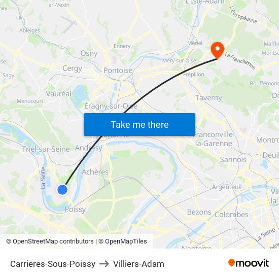 Carrieres-Sous-Poissy to Villiers-Adam map
