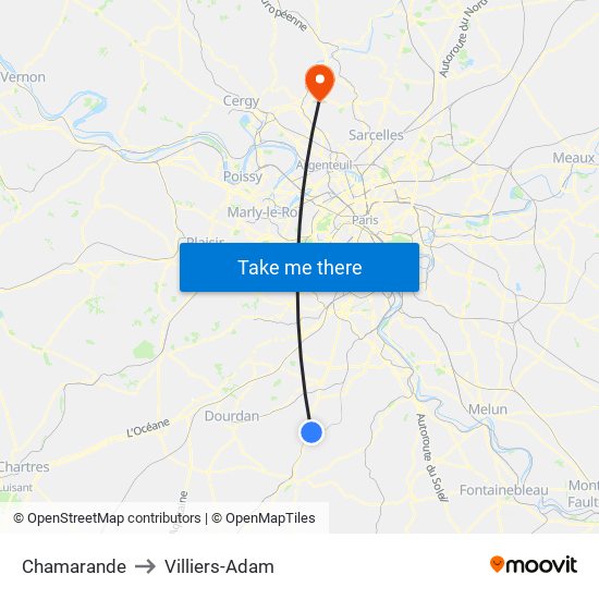 Chamarande to Villiers-Adam map