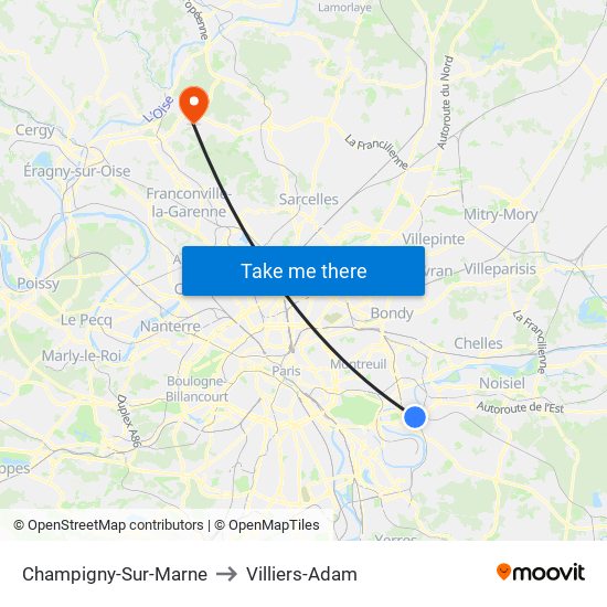 Champigny-Sur-Marne to Villiers-Adam map