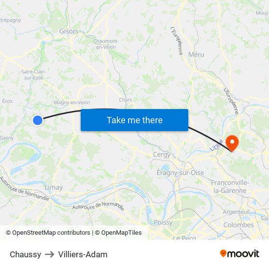Chaussy to Villiers-Adam map