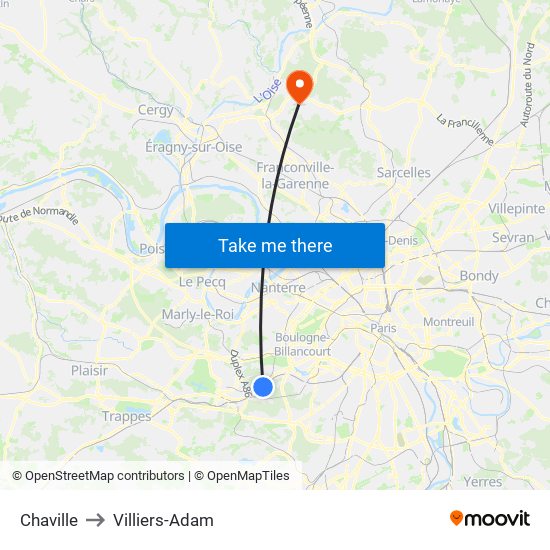 Chaville to Villiers-Adam map