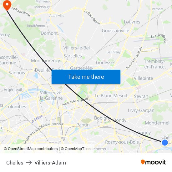 Chelles to Villiers-Adam map