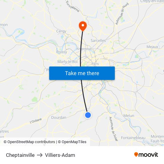 Cheptainville to Villiers-Adam map
