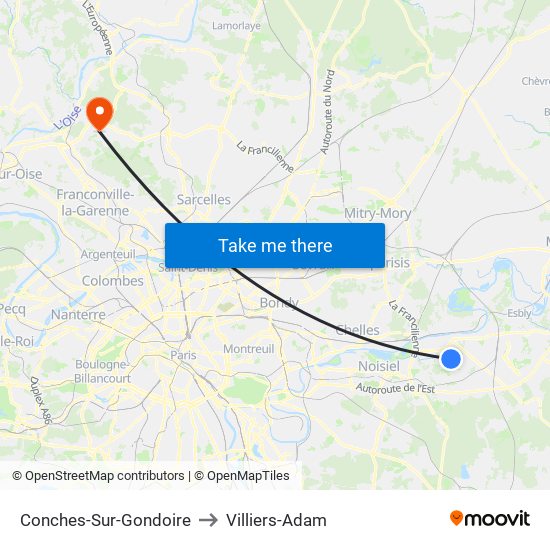 Conches-Sur-Gondoire to Villiers-Adam map