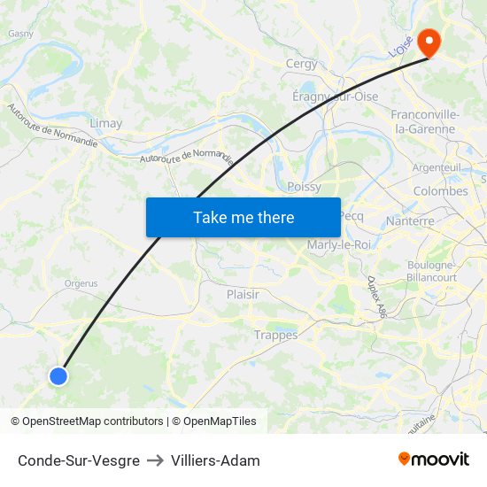 Conde-Sur-Vesgre to Villiers-Adam map