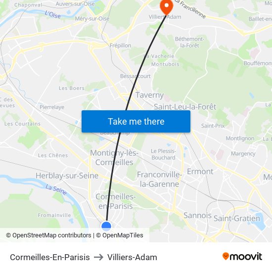 Cormeilles-En-Parisis to Villiers-Adam map