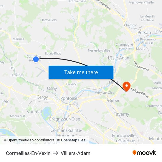 Cormeilles-En-Vexin to Villiers-Adam map