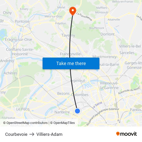Courbevoie to Villiers-Adam map