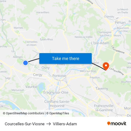 Courcelles-Sur-Viosne to Villiers-Adam map