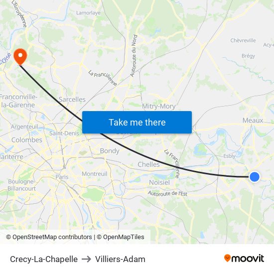 Crecy-La-Chapelle to Villiers-Adam map